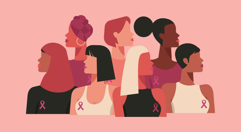 profiles drawn of various women for breast cancer awareness month
